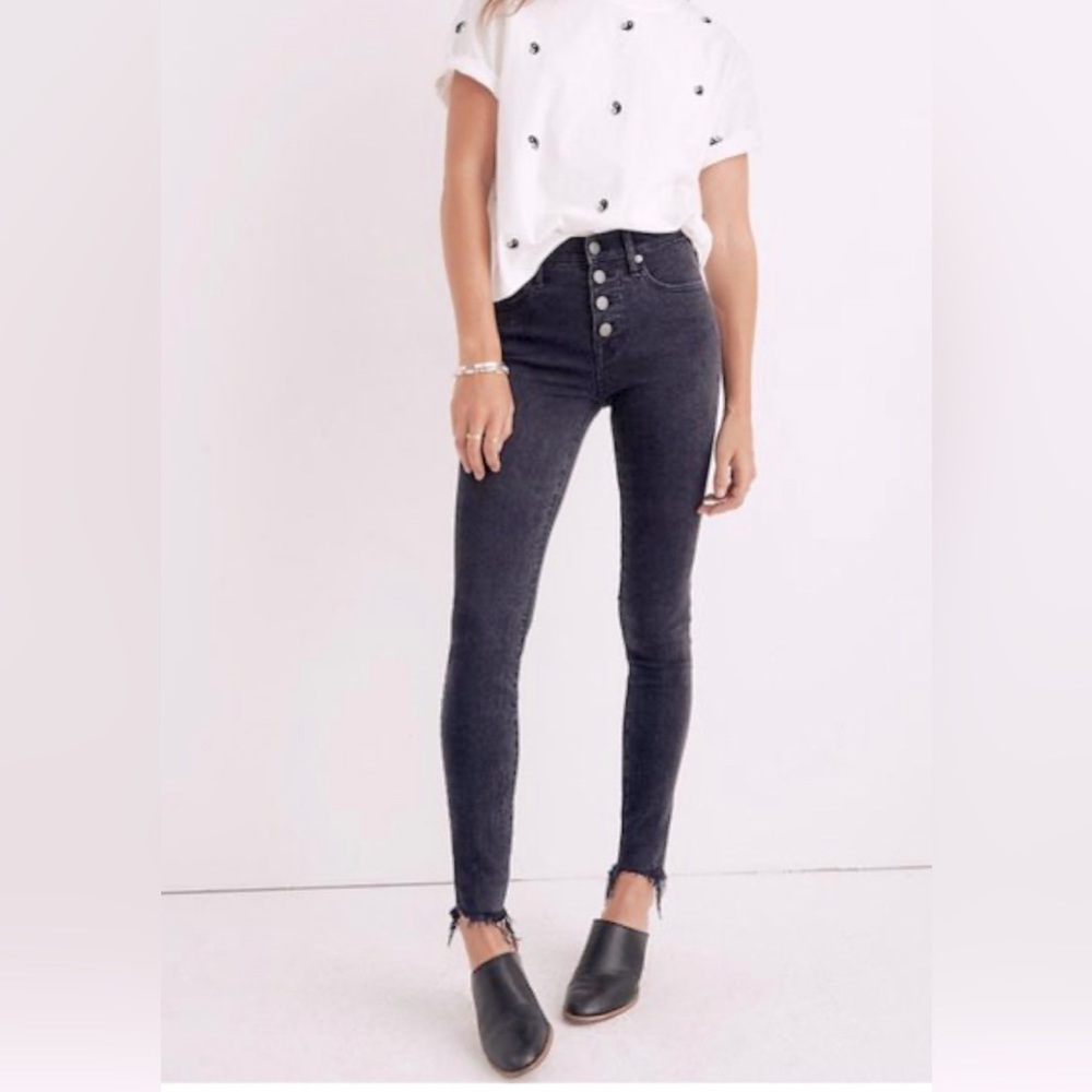 Madewell high rise 9’’ skinny washed black button fly jeans 31 waist petite